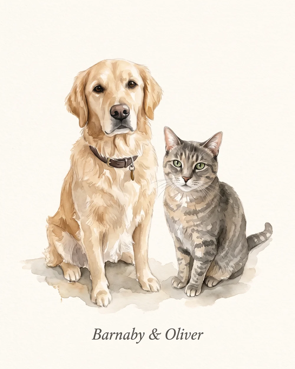 Unified side-by-side watercolor portrait with balanced scale & light